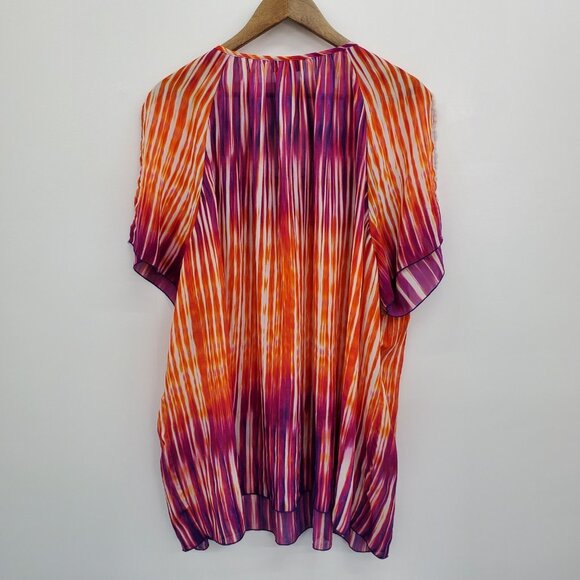 Catherines Womens 2X Sheer Blouse Multicolor Striped Pleated Slit Sleeve Boho - Picture 4 of 13